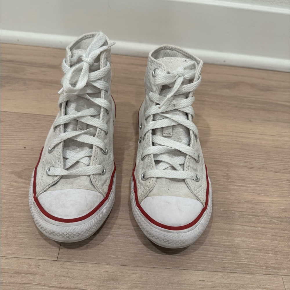 Converse White High-Tops with Red Trim